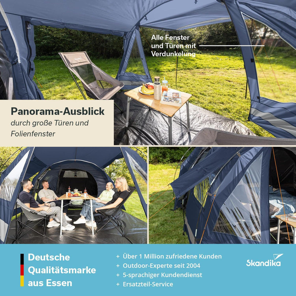 Skandika Kambo namiot tunelowy dla 4-8 osób, ciemna kabina sypialna, dla 4-8 osób, wodoszczelny, 3000 słupa wody, 3 wejścia, dach przeciwsłoneczny, przedsionek namiotowy, namiot rodzinny, namiot o