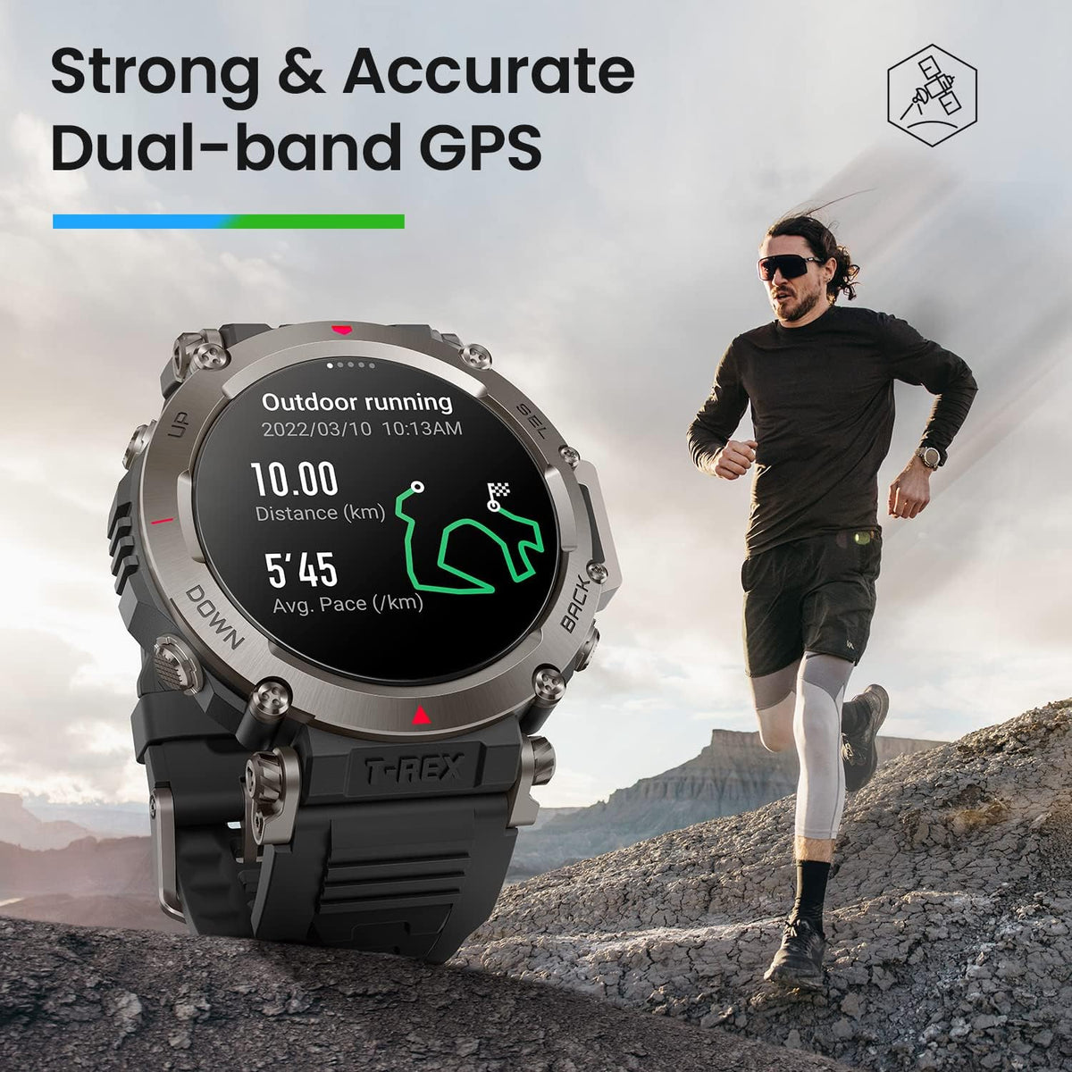 Outdoorowy smartwatch Amazfit T-Rex Ultra 47 mm, dwuzakresowy GPS