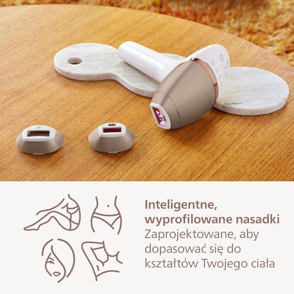 Philips Lumea Urządzenie IPL z serii 9000 — urządzenie do usuwania włosów, alternatywa dla laserowego usuwania włosów, technologia SenseIQ, 3 nasadki: do ciała, twarzy i precyzyjna, BRI955/00