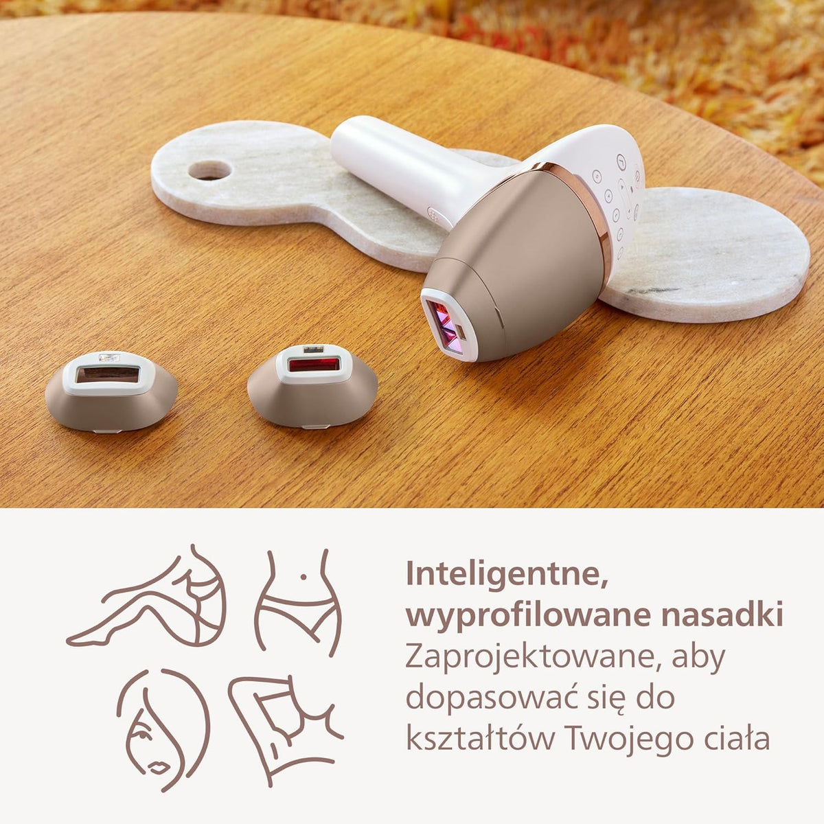 Philips Lumea Urządzenie IPL z serii 9000 — urządzenie do usuwania włosów, alternatywa dla laserowego usuwania włosów, technologia SenseIQ, 3 nasadki: do ciała, twarzy i precyzyjna, BRI955/00