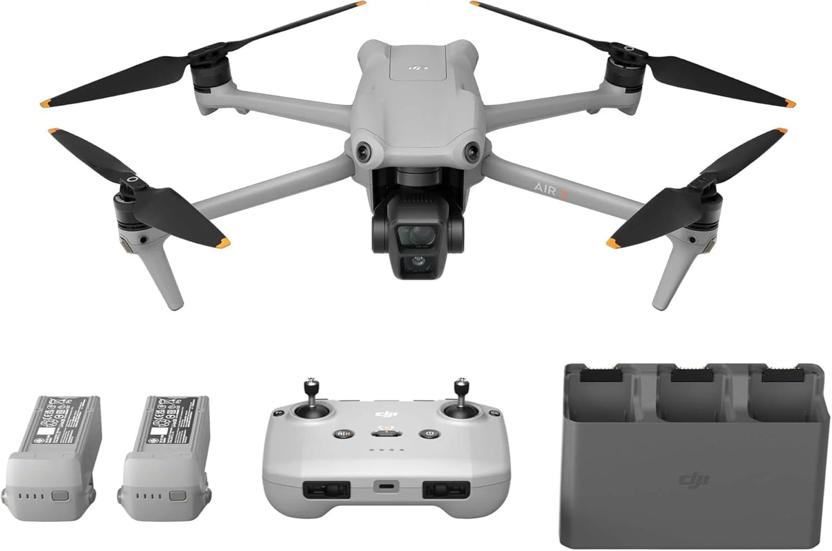 DJI Air 3 Fly More Combo ze zdalnym kontrolerem DJI RC-N2, dron z kamerą dla dorosłych 4K HDR, podwójne aparaty główne średniej wielkości tele i szerokokątne, maks. czas lotu 46-Min, O4