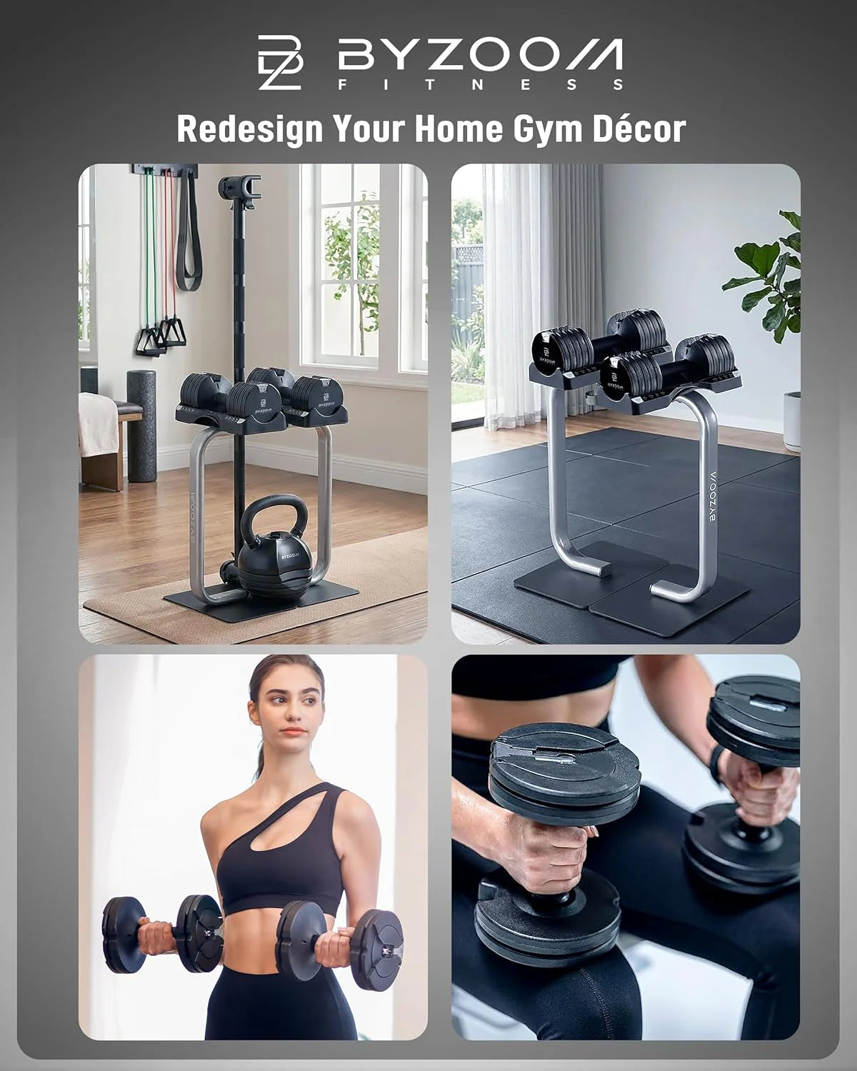 BYZOOM FITNESS Regulowane hantle – 12,5/11,3 kg pojedyncza jednostka LUB zestaw 5-12,7 cm - 1 regulowana waga do domowej siłowni, treningu siłowego i treningów fitness, biały lub czarny