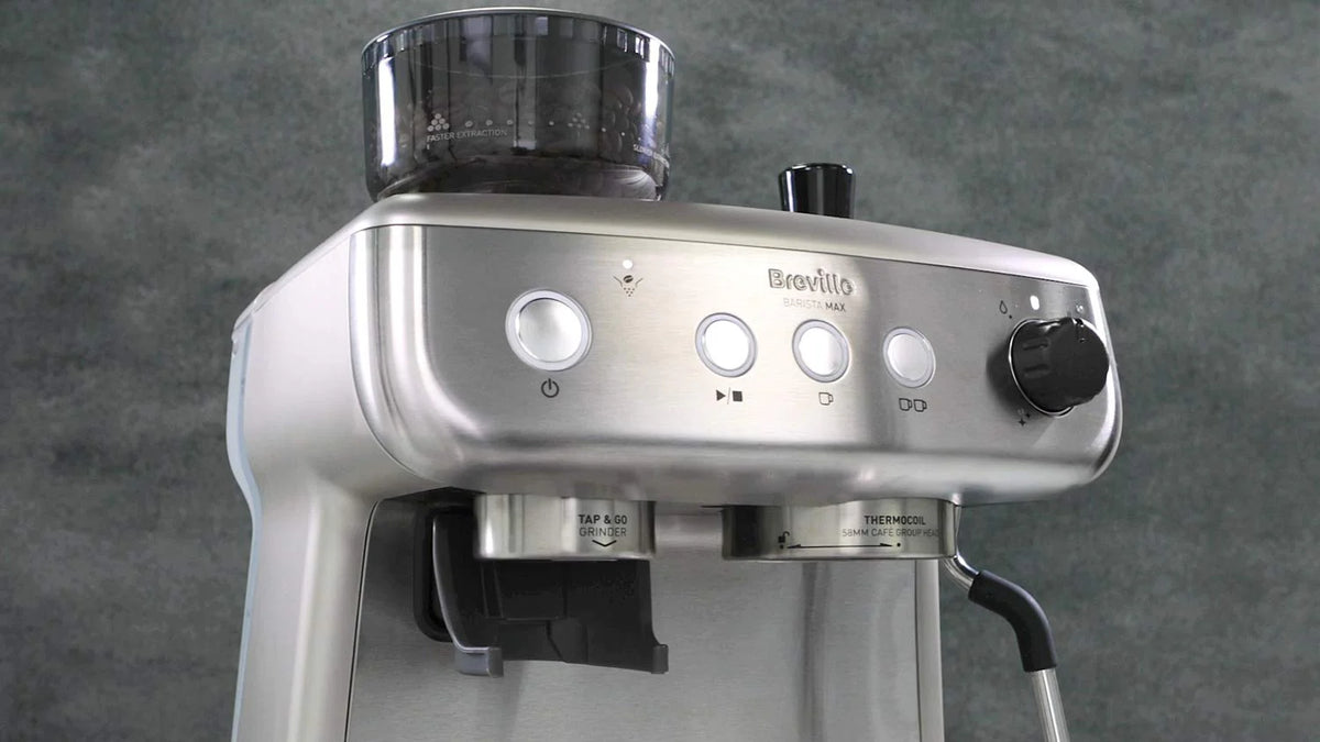 Breville Barista Max Ekspres do kawy Kolbowy VCF126X, Zbiornik na wodę 2.8L, Zintegrowany młynek do kawy i spieniacz do mleka, 15 Bar, Stal Szczotkowana