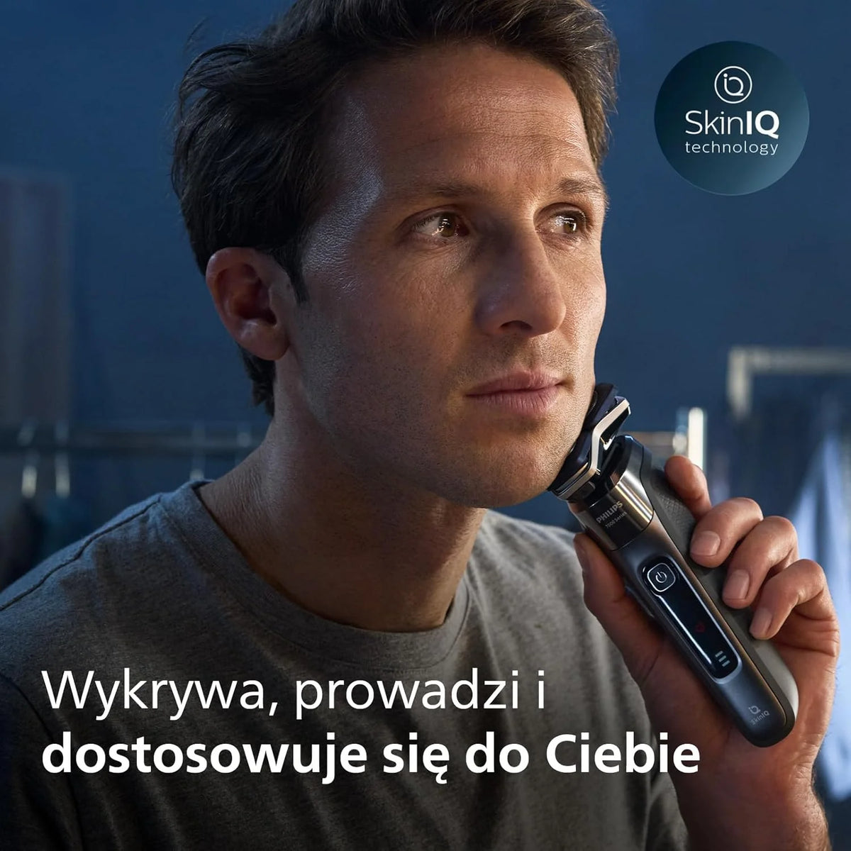 Philips Golarka Series 7000 – golarka elektryczna do golenia na mokro i na sucho z technologią SkinIQ z wysuwanym trymerem, pojemnikiem do szybkiego czyszczenia i wkładem, Philips One Blade