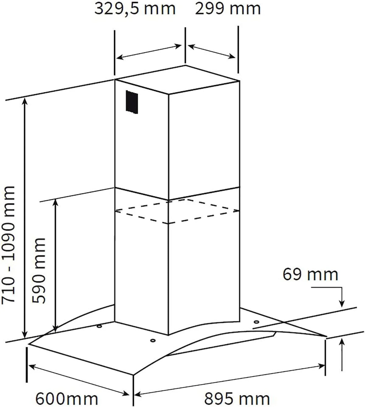 KKT KOLBE Okap kuchenny 90 cm, stal nierdzewna, czarne szkło, aplikacja Smart WiFi, funkcja automatycznego dopływu, obsługa SensorTouch, Delta-Insel-HC