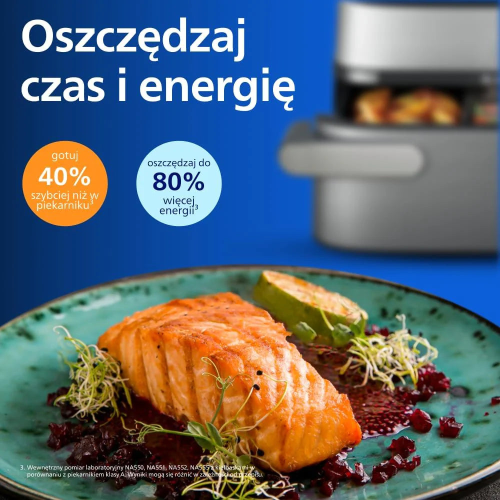 Philips Airfryer Ovi serii 5000 Megabasket z parą - Steamfry, Gotowanie na parze i Airfry, 28 metod gotowania; 9,5 l w Megabasket lub 3 l + 6 l w podwójnym koszu, RapidAir, czyszczenie parą (NA565/00)