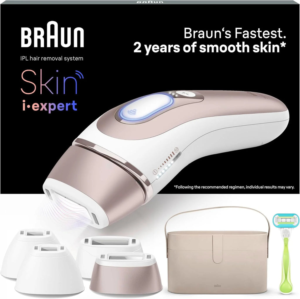 Braun Skin I·Expert inteligentny depilator z impulsowym światłem, depilator ciała dla kobiet, alternatywna laserowa fryzura dla kobiet, bezpłatna aplikacja, w zestawie kopertówka, golarka Venus