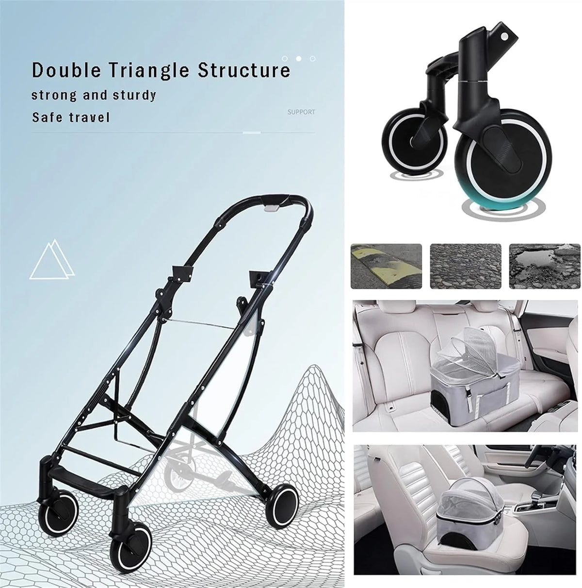 Dwuwarstwowe Wózki Dla Psów Premium Dla Dwóch Kotów Lub Psów - Wózek Twin Pet Z Odpinanym Transporterem Podróżnym, Idealny Dla Wielu Zwierząt Domowych, Purple