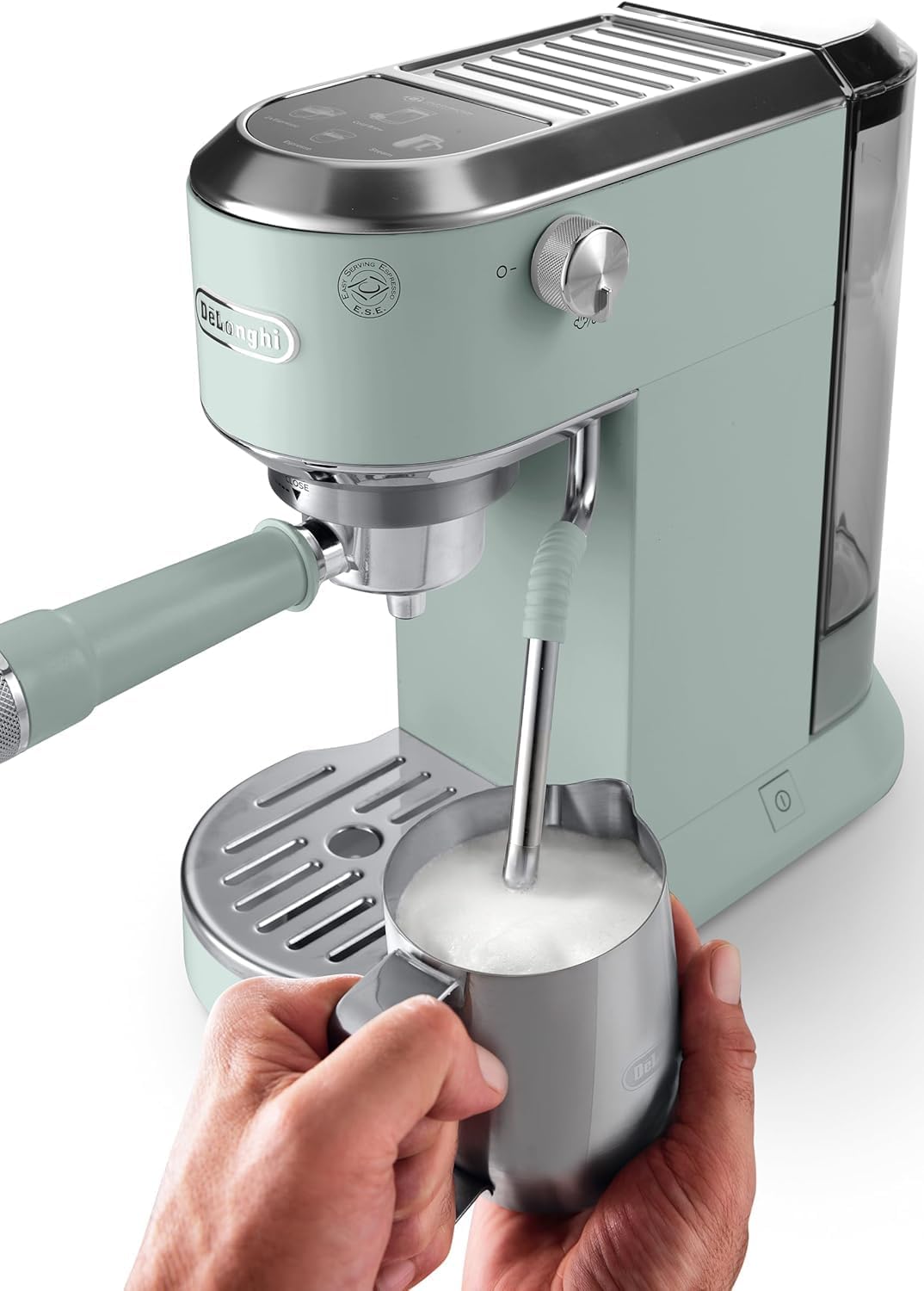 De'Longhi Dedica – Ekspres do kawy ze stali nierdzewnej z pompką do kawy mielonej lub na kapsułki, espresso i cappuccino, zbiornik 1,3 litra, system zapobiegający kapaniu, model EC685.M, kolor metaliczny