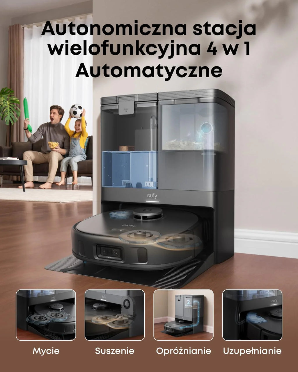 Robot odkurzający eufy X10 Pro Omni z systemem MopMaster 2.0 (8000 Pa), technologią inteligentnej nawigacji iPath, automatycznie opróżniającym się zbiornikiem na kurz o pojemności 2,5 l (Czarny)