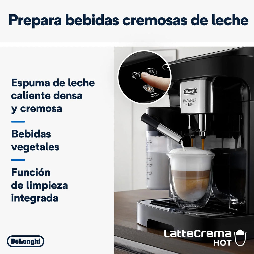 De'Longhi Magnifica Evo Ecam 292.81.B W Pełni Automatyczny Ekspres do Kawy z Dyszą do Spieniania Mleka, 7 Przycisków do Różnych Rodzajów Kaw, Intuicyjny Panel Sterowania, 2 Filiżanki, Czarny