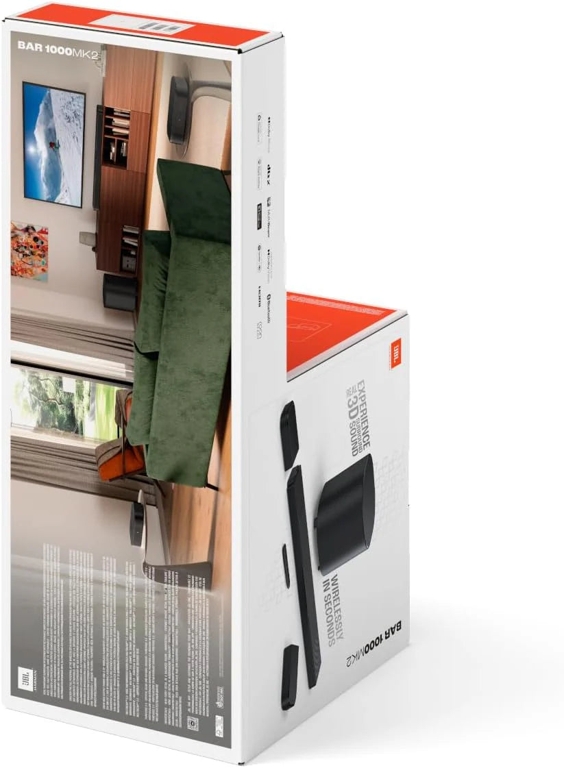JBL Bar 1300 MK2 – 11.1.4-kanałowy soundbar Bluetooth do telewizora z odłączanymi głośnikami, 8-calowym subwooferem, Dolby Atmos i DTS:X, HDMI eARC, Wi-Fi, PureVoice 2.0 i MultiBeam 3.0, czarny