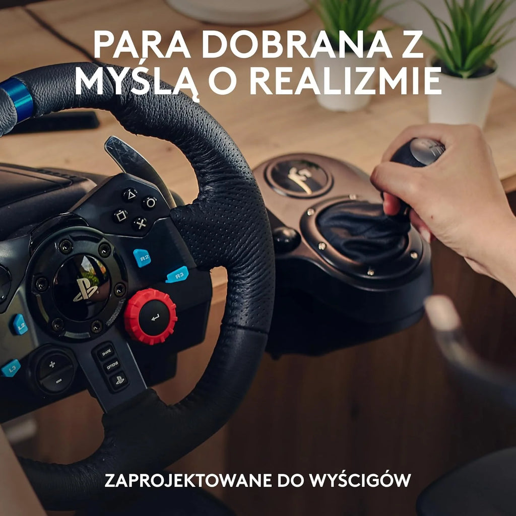Logitech G G29 SE Driving Force, kierownica i pedały wyścigowe, siłowe sprzężenie zwrotne, prawdziwa skóra + Driving Force Shifter, dźwignia zmiany biegów - do konsol PS5, PS4 i PC/Mac - Czarny