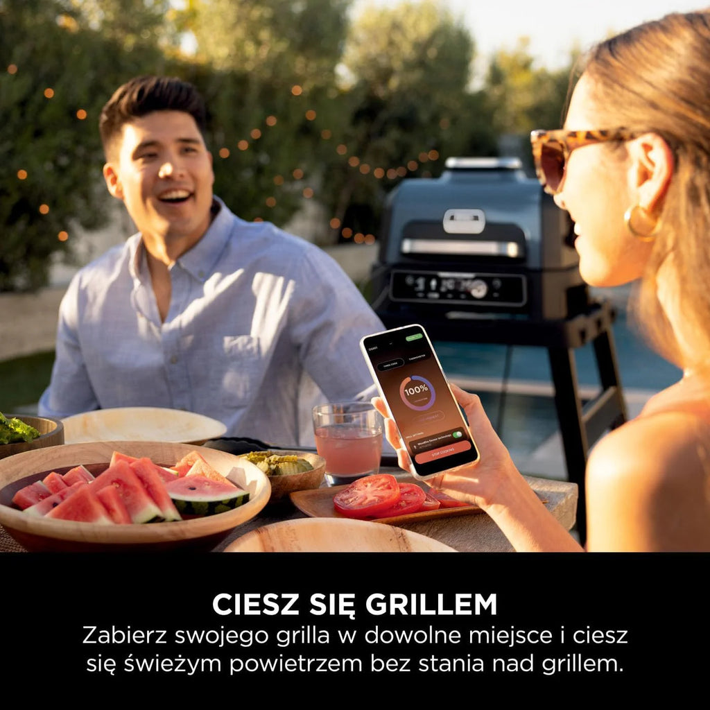 Ninja Woodfire Pro Connect XL Grill elektryczny, wędzarnia i frytkownica 7 w 1, sterowany za pomocą aplikacji, termometr cyfrowy z sondą, opalany pelletem drzewnym, wodoodporny, czarny, OG901EU