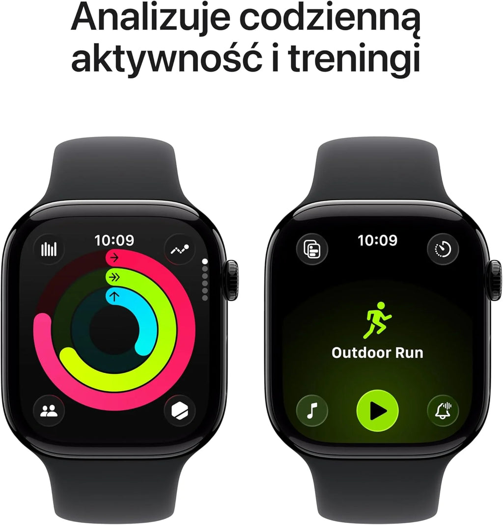 Apple Watch Series 11 GPS 42 mm Smartwatch, koperta z aluminium kolor Niedościgniona czerń, Pasek sportowy kolor czarny - S/M. Wynik snu, monitor fitness, monitorowanie stanu zdrowia