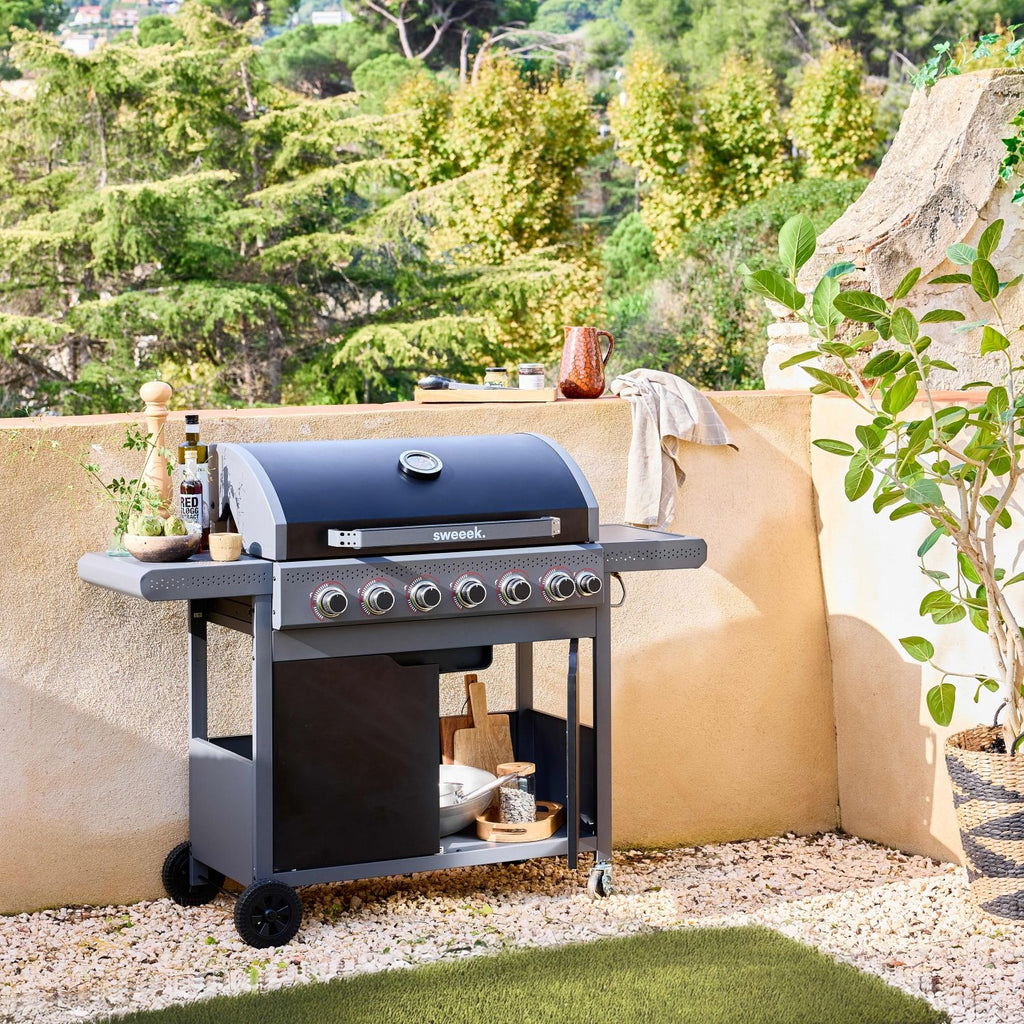 Grill gazowy Edmond Black – 6 palników + 1 boczny | Sweeek