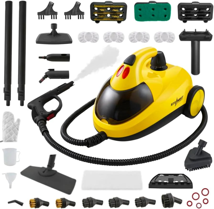STEAMBOT Mop parowy 37 w 1 do domu i samochodu, zbiornik na wodę 2 l, wąż 1,3 m, głębokie czyszczenie parą do podłóg, płytek, fug, okien, kuchni, salonu, parowar wielopowierzchniowy