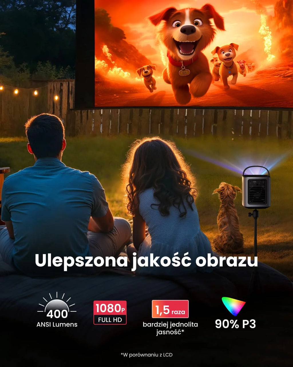Nebula Anker Mars 3 Air Mini Rzutnik, 1080p, z Google TV, Smart, projektor Wi-Fi, przenośny projektor z 400 ANSI lumenów, Dolby Digital, 2 x 8 W, obraz 150”, wbudowana bateria, czas odtwarzania 2,5 h