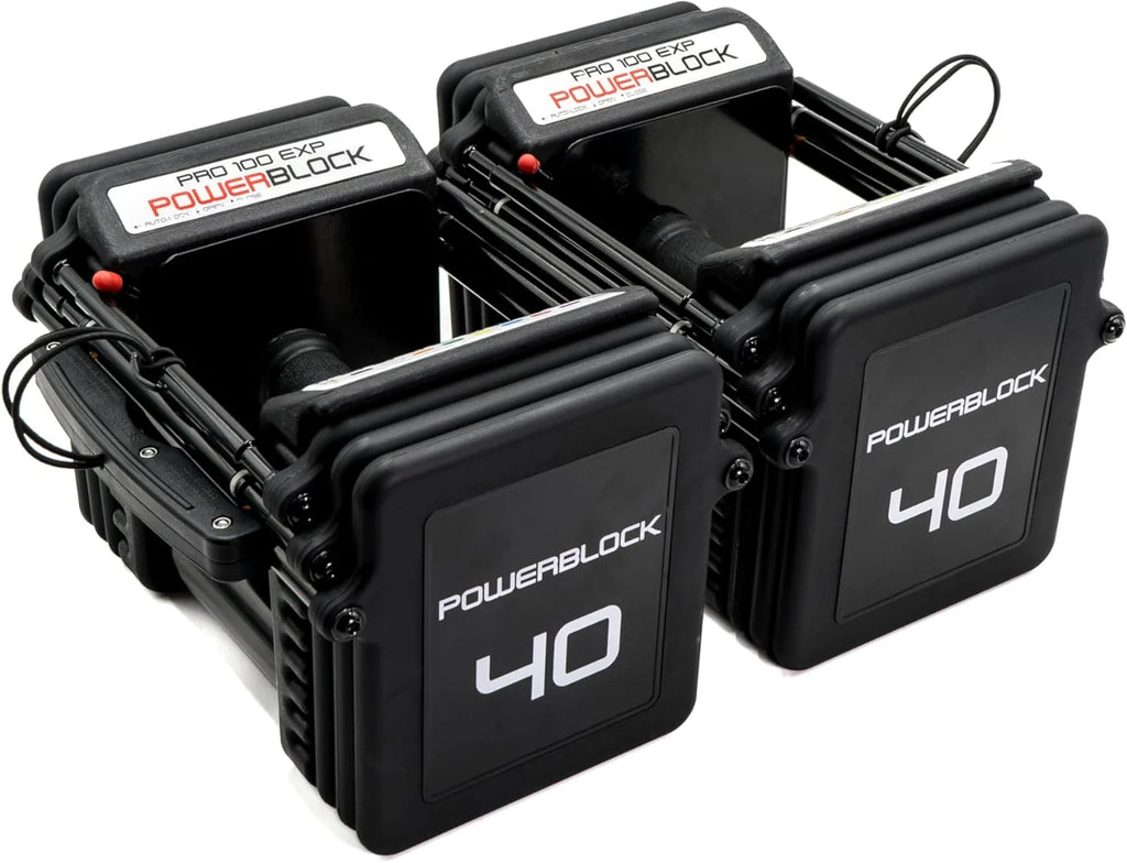 POWERBLOCK Pro 100 EXP Stage 1 - Regulowany zestaw hantli - 1-18 kg na hantel - Wytrzymała stalowa konstrukcja, możliwość rozbudowy - Do intensywnego użytkowania