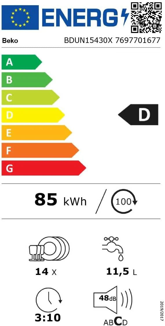 Beko BDIN16430 b300 zmywarka do zabudowy 60 cm w pełni zintegrowana, na 14 nakryć wymiarowych, 3 poziomy zmywania, 5 temperatur, 6 programów, połowa obciążenia, automatyczne otwieranie drzwi,
