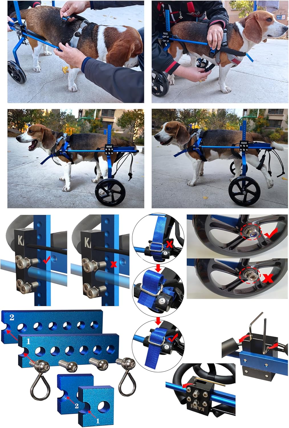 Regulowane 2 koła wózek dla psa,XXL-2 Rozmiar Dla Niepełnosprawnych Rehabilitacja tylnych łap psa, Fit Wysokość 55-70cm, Szerokość 24-32cm, Długość 35-45cm