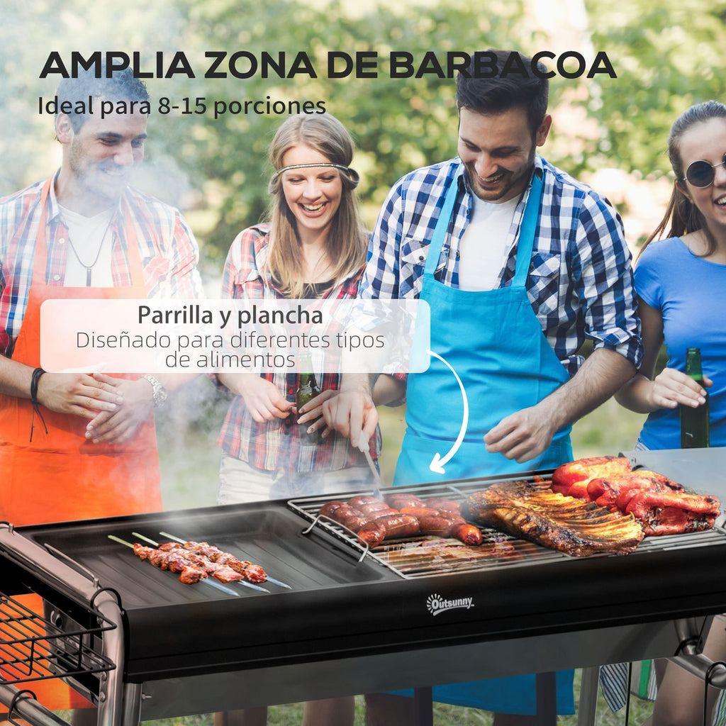 Grill węglowy Outsunny, stal nierdzewna, metal, 96x61x72 cm, czarny