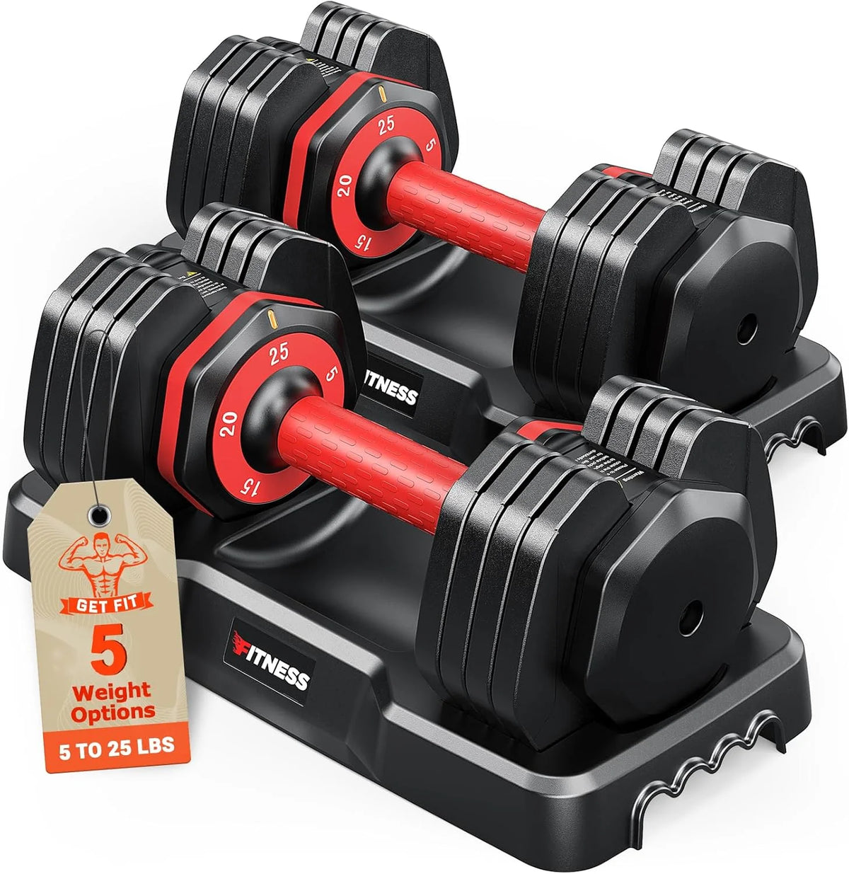 Rendpas Zestaw 2 regulowanych hantli, 1 zestaw hantli z regulacją ciężarów, 5 w 1/10 w 1, wolne hantle z antypoślizgowym uchwytem, 25/55/36.3 kg, zestaw ciężarków dla mężczyzn i kobiet