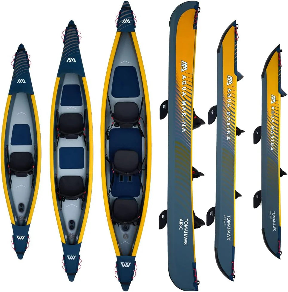 Aqua Marina Tomahawk AIR-C wysokociśnieniowy nadmuchiwany kajak premium dla 2-3 osób, długość 478 cm, morski/żółty