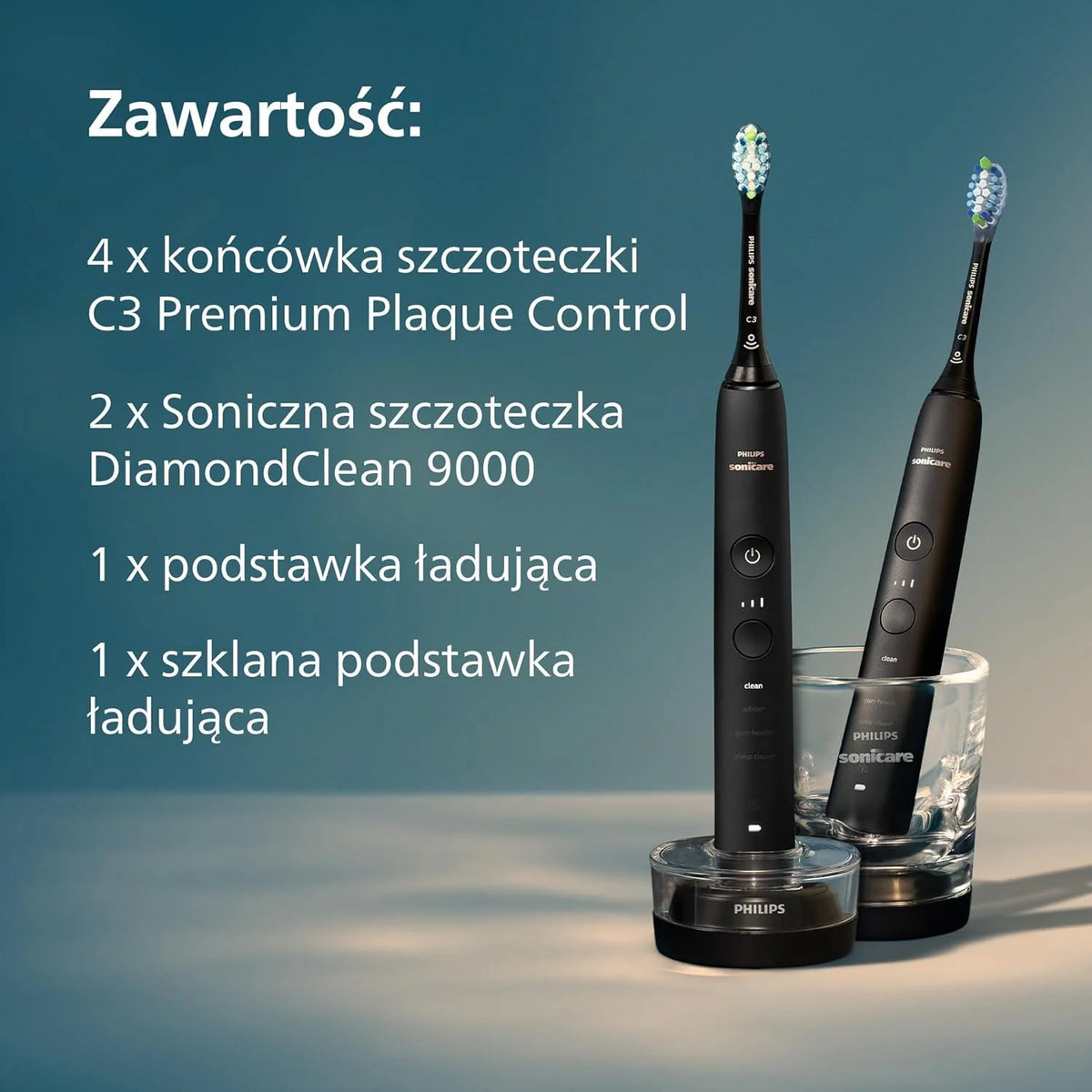 Szczoteczka elektryczna Philips Sonicare DiamondClean 9000, podwójne opakowanie, szczoteczka soniczna z aplikacją, czujnik nacisku, szklanka do ładowania, kolor czarny i Rosegold, model HX9914/61