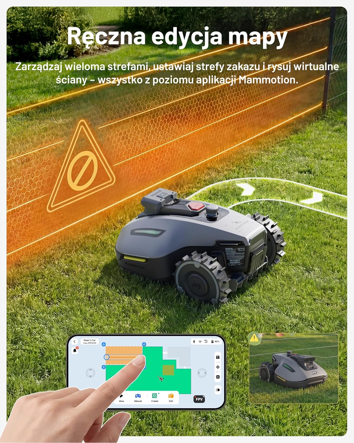 Mammotion YUKA 2000 Kosiarka Automatyczna z zamiatarką, Zalecane 2000 m², maks.2400 m²,i Nachyleniu 45%, UltraSense AI Vision do Auto-Mapowania Wysokość Koszenia 20-90mm Szerokość Koszenia 320mm