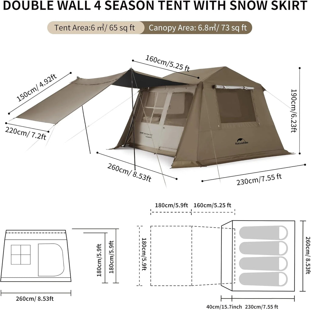 Naturehike Village namiot rodzinny, 13,0㎡ & 6,0㎡ & 5,0㎡, namiot typu pop-up, namiot domowy, kemping, namiot kempingowy dla 2-6 osób, duży namiot tunelowy o wodoodporności 2000 mm słupa wody
