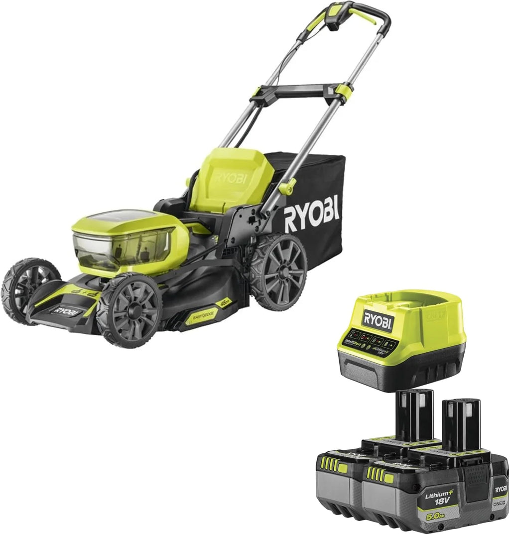Ryobi kosiarka 18 V ONE+ bezszczotkowa kosiarka do trawy, 46 cm (2 18 V x 5,0 Ah)