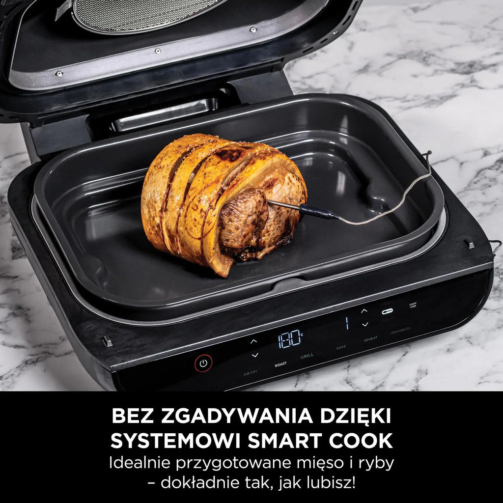 Ninja Foodi MAX PRO Grill, płaska płyta i frytkownica beztluszczowa z cyfrową sondą kuchenną i termometrem, 3,8 l, 7 funkcji gotowania w 1, części można myć w zmywarce, srebrno/czarny, AG651EU