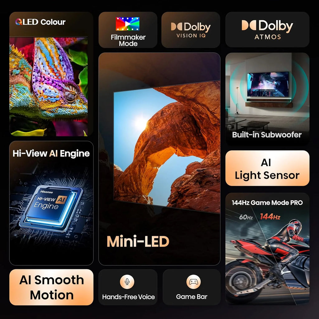 Hisense 55U7Q sw LED-TV Mini LED UHD Multituner BT Smart Dolby Vision HDR10+ (20015889)