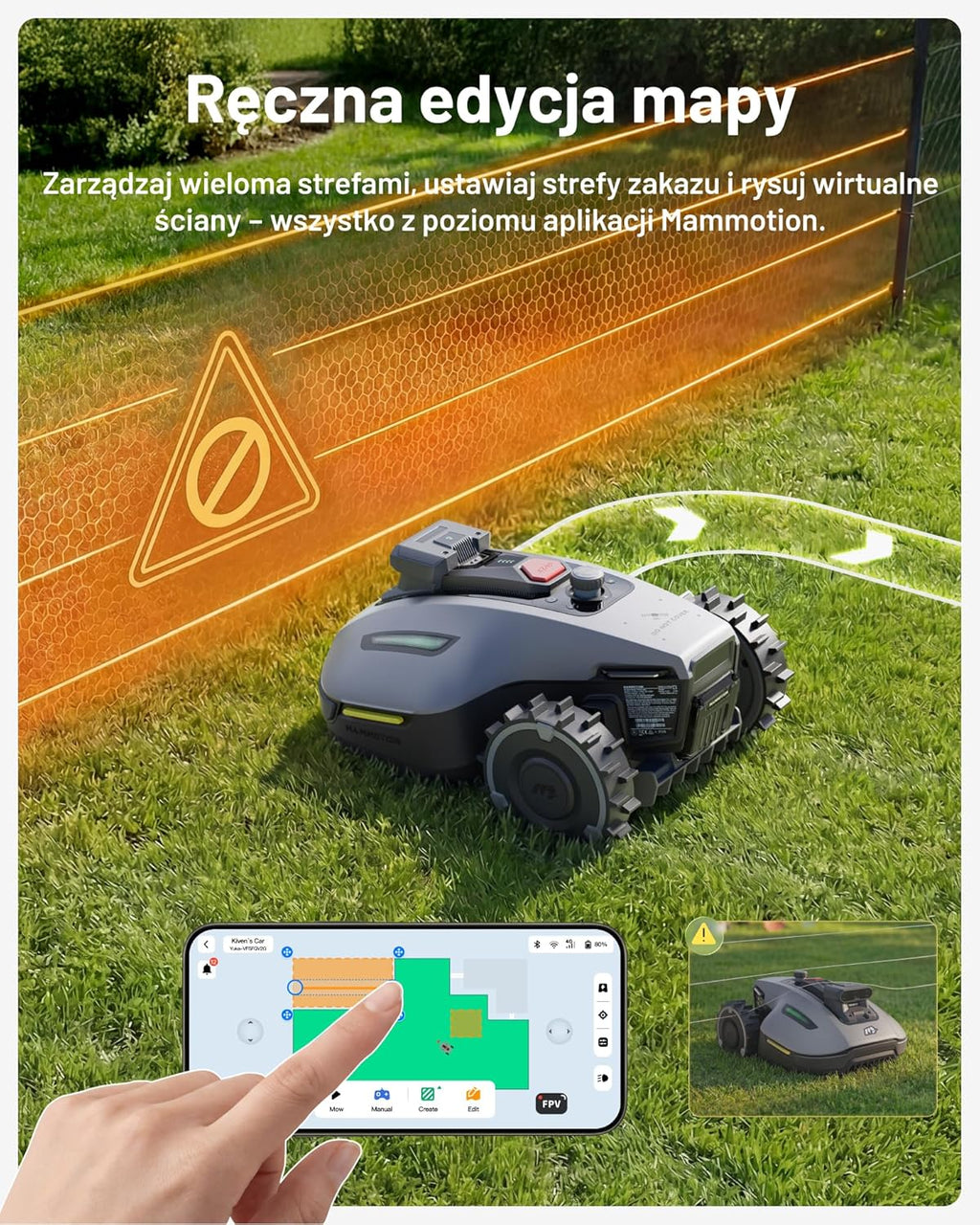 Mammotion YUKA 2000 Kosiarka Automatyczna z zamiatarką, Zalecane 2000 m², maks.2400 m²,i Nachyleniu 45%, UltraSense AI Vision do Auto-Mapowania Wysokość Koszenia 20-90mm Szerokość Koszenia 320mm