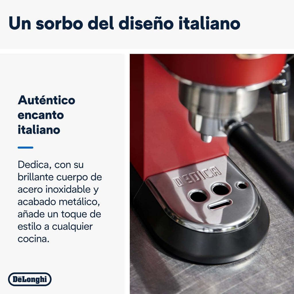 De'Longhi Dedica – Ekspres do kawy ze stali nierdzewnej z pompką do kawy mielonej lub na kapsułki, espresso i cappuccino, zbiornik 1,3 litra, system zapobiegający kapaniu, model EC685.M, kolor metaliczny