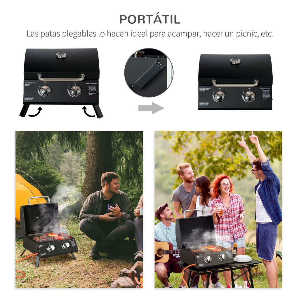 Grill gazowy stołowy ze stali węglowej 55x46,5x41 cm - outsunny.black