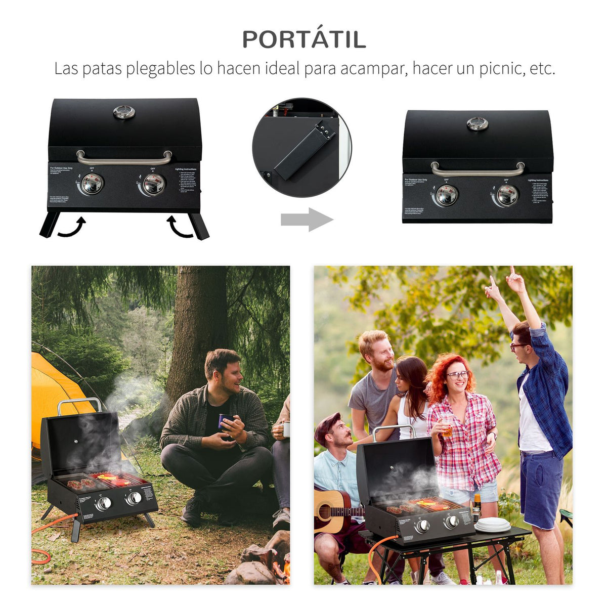 Grill gazowy stołowy ze stali węglowej 55x46,5x41 cm - outsunny.black
