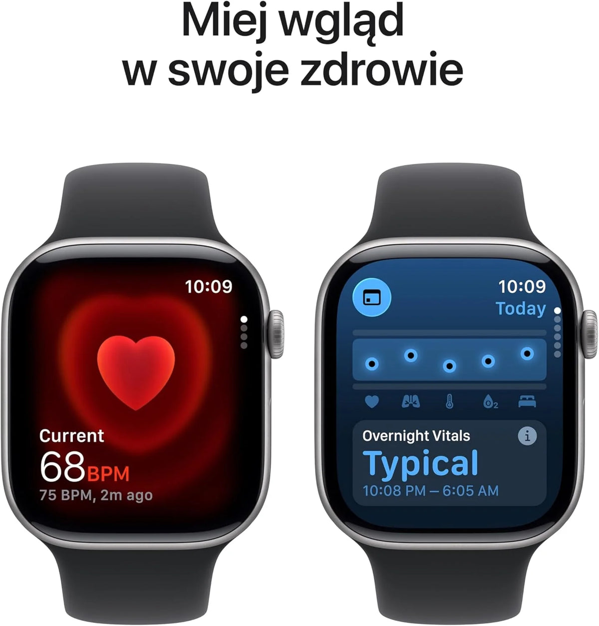 Apple Watch Series 11 GPS 42 mm Smartwatch, koperta z aluminium kolor Niedościgniona czerń, Pasek sportowy kolor czarny - S/M. Wynik snu, monitor fitness, monitorowanie stanu zdrowia