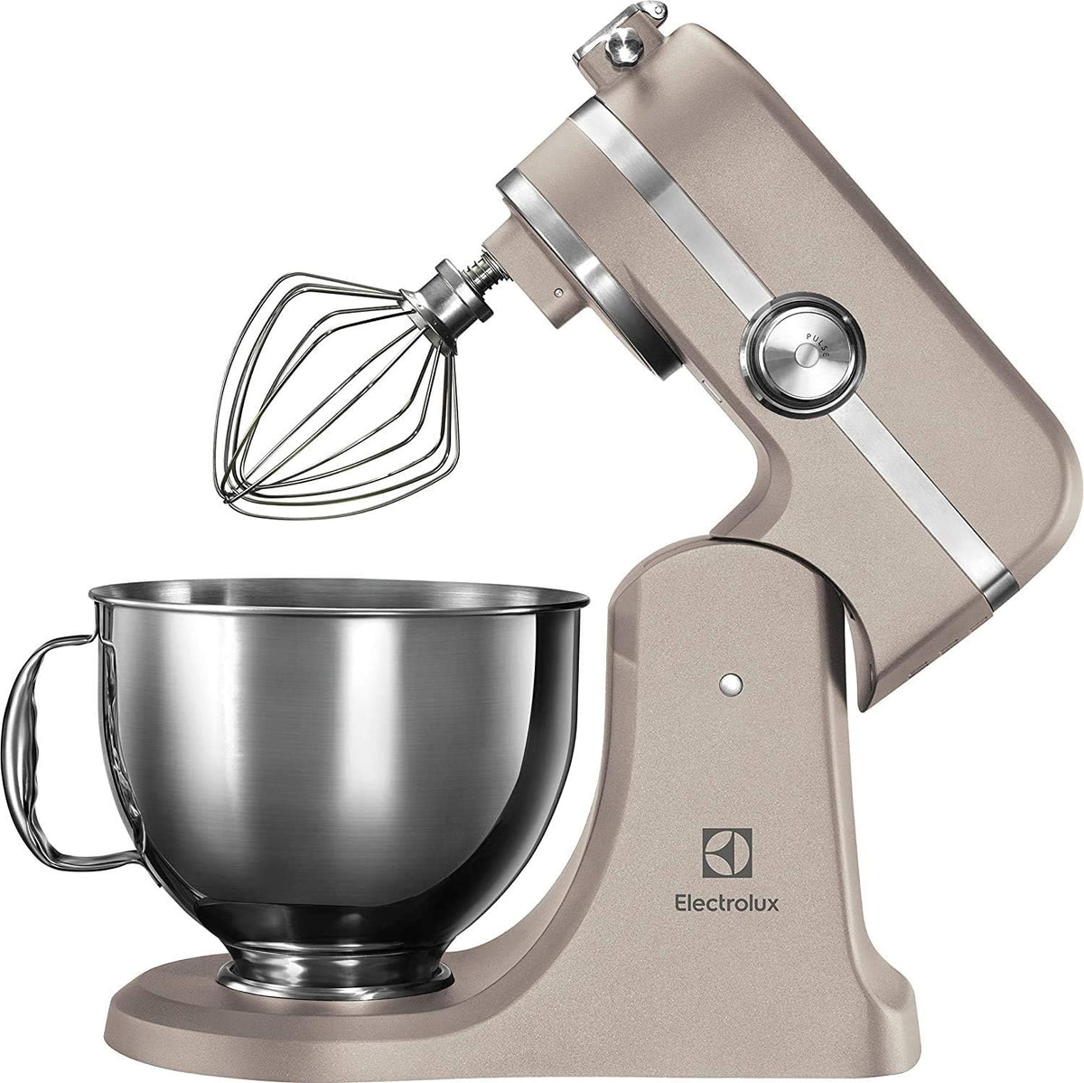 Electrolux Robot Kuchenny 1200 W, 10 prędkości + f. pulsacyjna, Oświetlenie LED misy, 2 misy o pojemności 4,8l i 2,9l, W Zestawie: Hak, Trzepaczka, Ubijaczka, Silikonowa Łyżka, Pokrywa, EKM5570,Beżowy