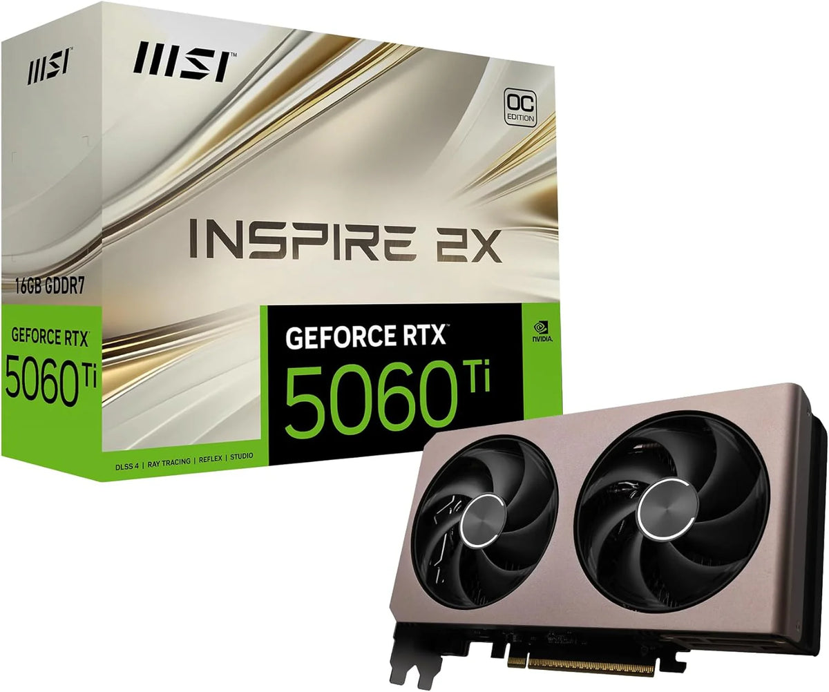MSI Karta graficzna NVIDIA GeForce RTX 5060 Ti 8G Ventus 2X OC Plus - 8 GB GDDR7 (28 GB/s /128 Bits), PCIe 5.0 - Podwójny wentylator (2 x wentylatory STORMFORCE), HDMI 2.1b, DisplayPort 2.1b