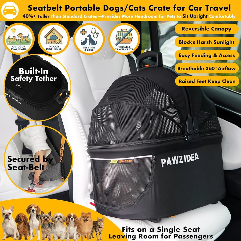 PAWZIDEA Podwójny wózek dla zwierząt domowych, dla 2 kotów, psów, małych i średnich, zatwierdzony przez TSA, transporter dla kota, rozszerzalny, ze zdejmowaną torbą do przenoszenia, 2 x zdejmowany