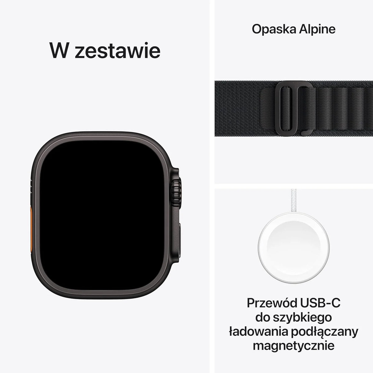 Apple Watch Ultra 3 GPS + Cellular 49 mm, najwyższej klasy zegarek do biegania i innych sportów z wytrzymałą kopertą z tytanu kolor czarny + Alpine Loop kolor czarny - M