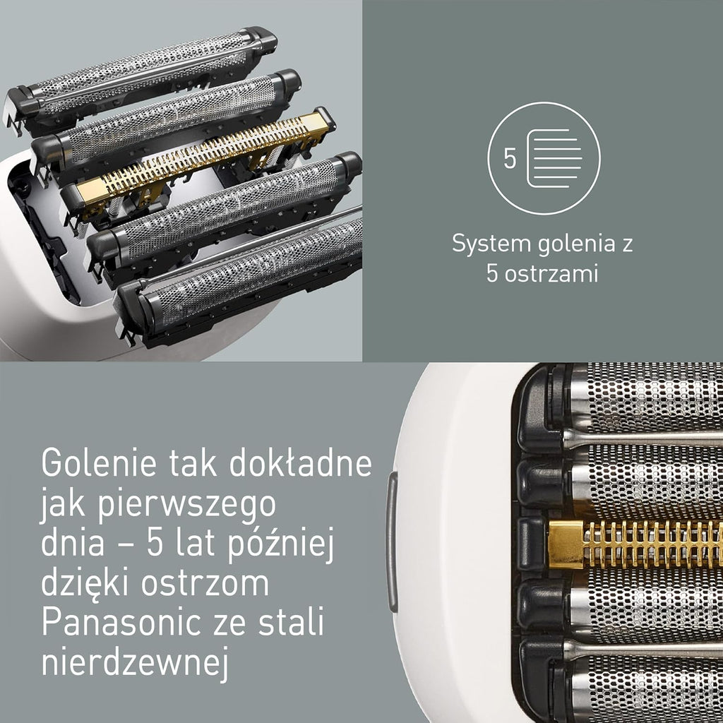 Panasonic ES-PV6B-W803 Series 900s Golarka, Golenie na Mokro i Sucho, 5-Ostrzowa Golarka Elektryczna Dla Mężczyzn, Inteligentny Czujnik Zarostu, USB-C, Etui, Biały Marmur NAGORI®