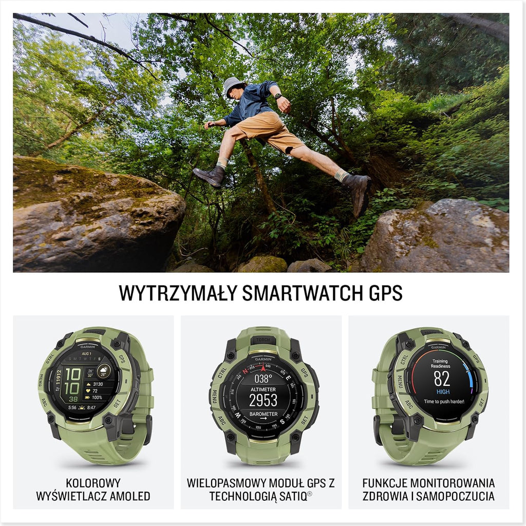 Garmin Instinct 3 SOLAR Wytrzymały Smartwatch GPS, 45 mm, Wbudowane Aplikacje Sportowe i Zdrowotne, Latarka LED, 10ATM, Sunburst