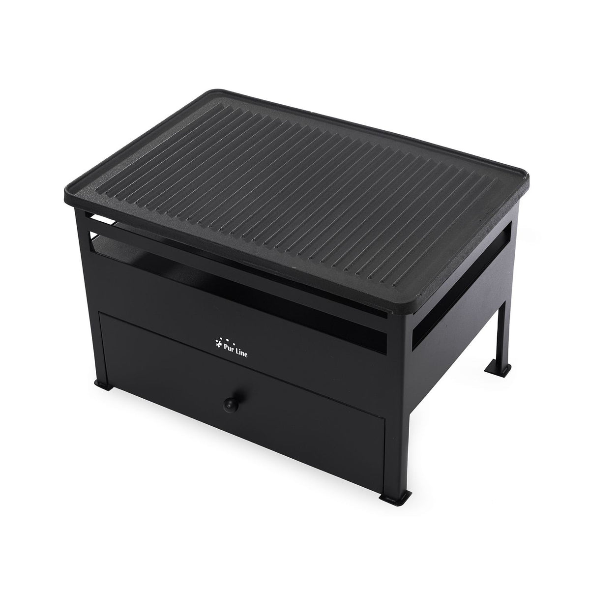 Grill etanolowy 1,5 l, czerwona stal i prostokątna żeliwna patelnia