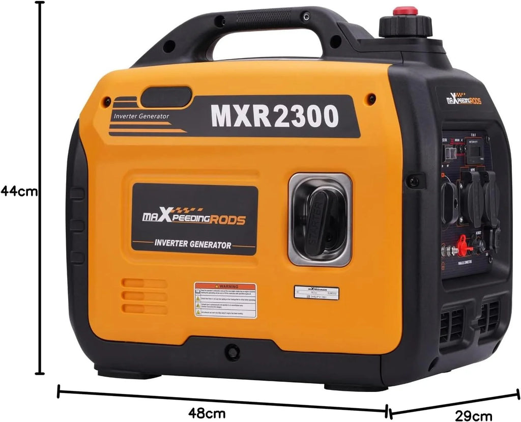 maXpeedingrods inwerterowy agregat prądotwórczy 2300 W, benzynowy, 4-suwowy, z gniazdami USB i napięciem 230 V, super cichy i lekki jako awaryjny agregat prądotwórczy w podróży