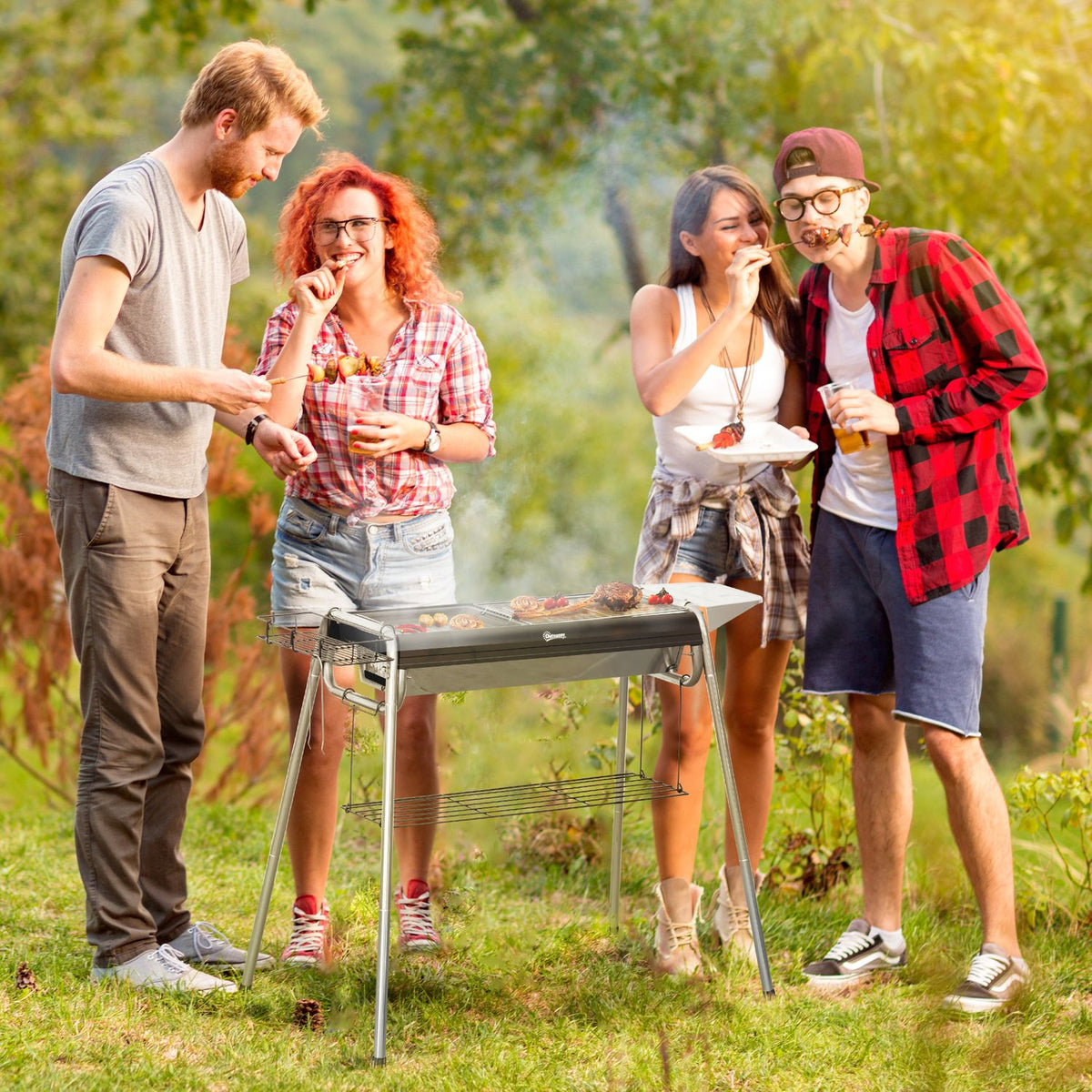 Grill węglowy Outsunny, stal nierdzewna, metal, 96x61x72 cm, czarny