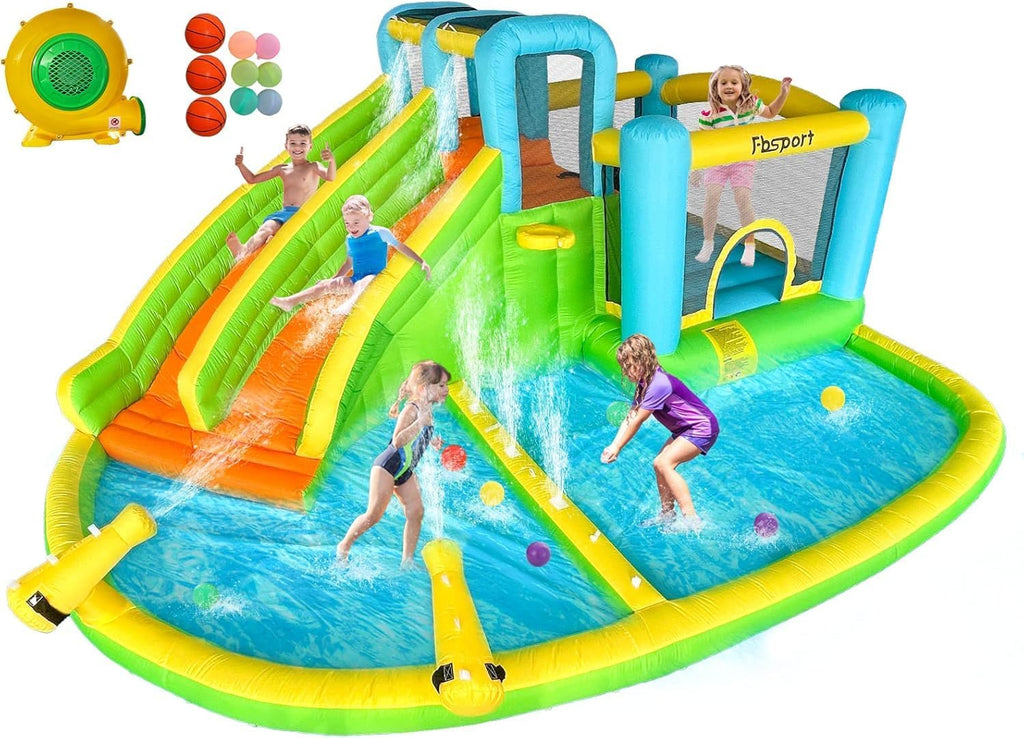 FBSPORT dmuchany zamek do skakania na zewnątrz z dmuchawą, 545 x 365 x 218 cm, dmuchany zamek dla dzieci, XXL, dla dorosłych, duży zamek do skakania ze zjeżdżalnią, odpowiedni dla dzieci