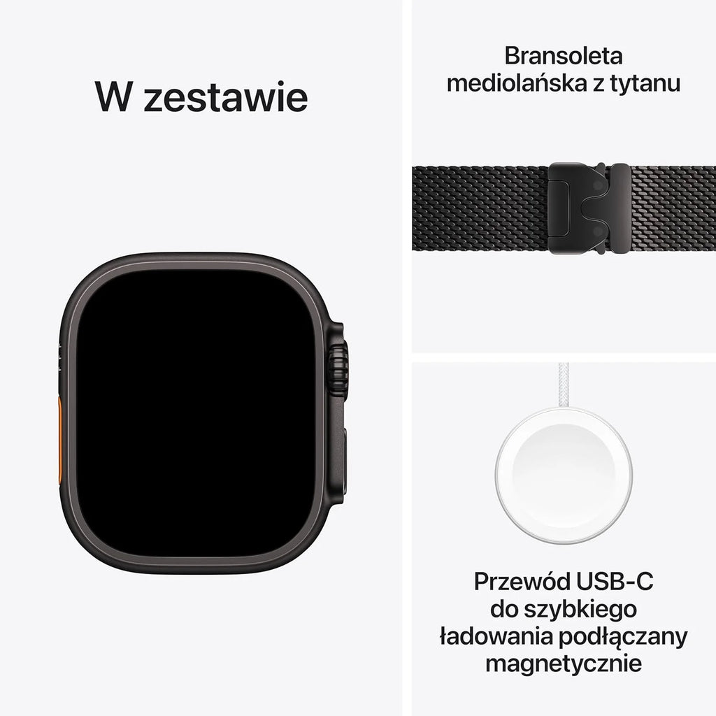 Apple Watch Ultra 3 GPS + Cellular 49 mm, najwyższej klasy zegarek do biegania i innych sportów z wytrzymałą kopertą z tytanu kolor czarny + Alpine Loop kolor czarny - M